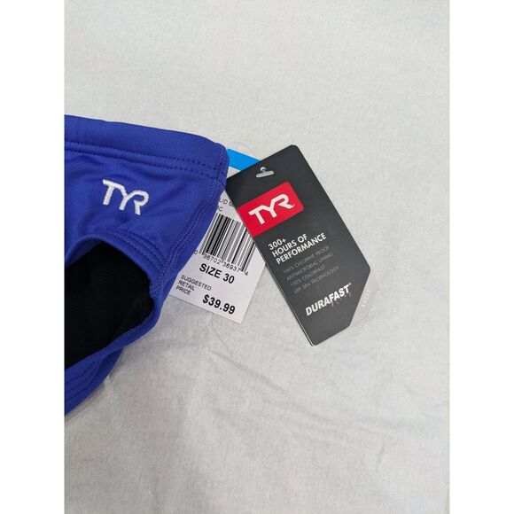 TYR Mens Boys Durafast Elite Racer Brief Royal Blue Size 30 NWT - Picture 4 of 6